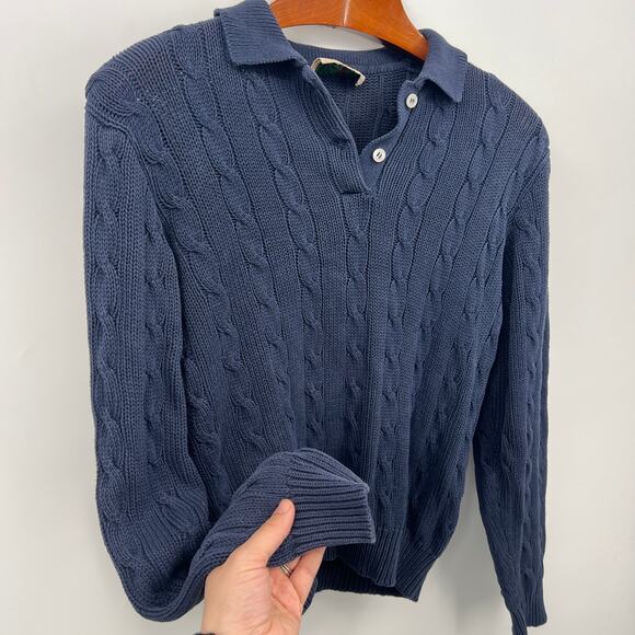 J.Crew Outfitters Cable Knit Polo Sweater M Navy Vintage Prep Classic Y2K - Picture 5 of 5